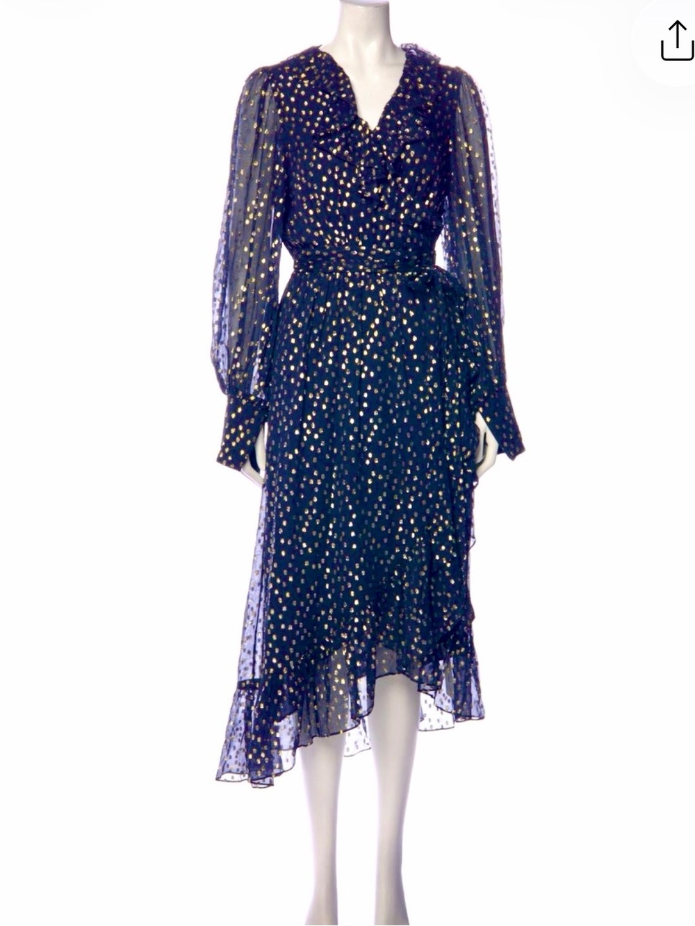AU 2 Zimmermann Ruffle Long Sleeve Lurex Wrap Fil Coupé Black & Gold Midi Dress